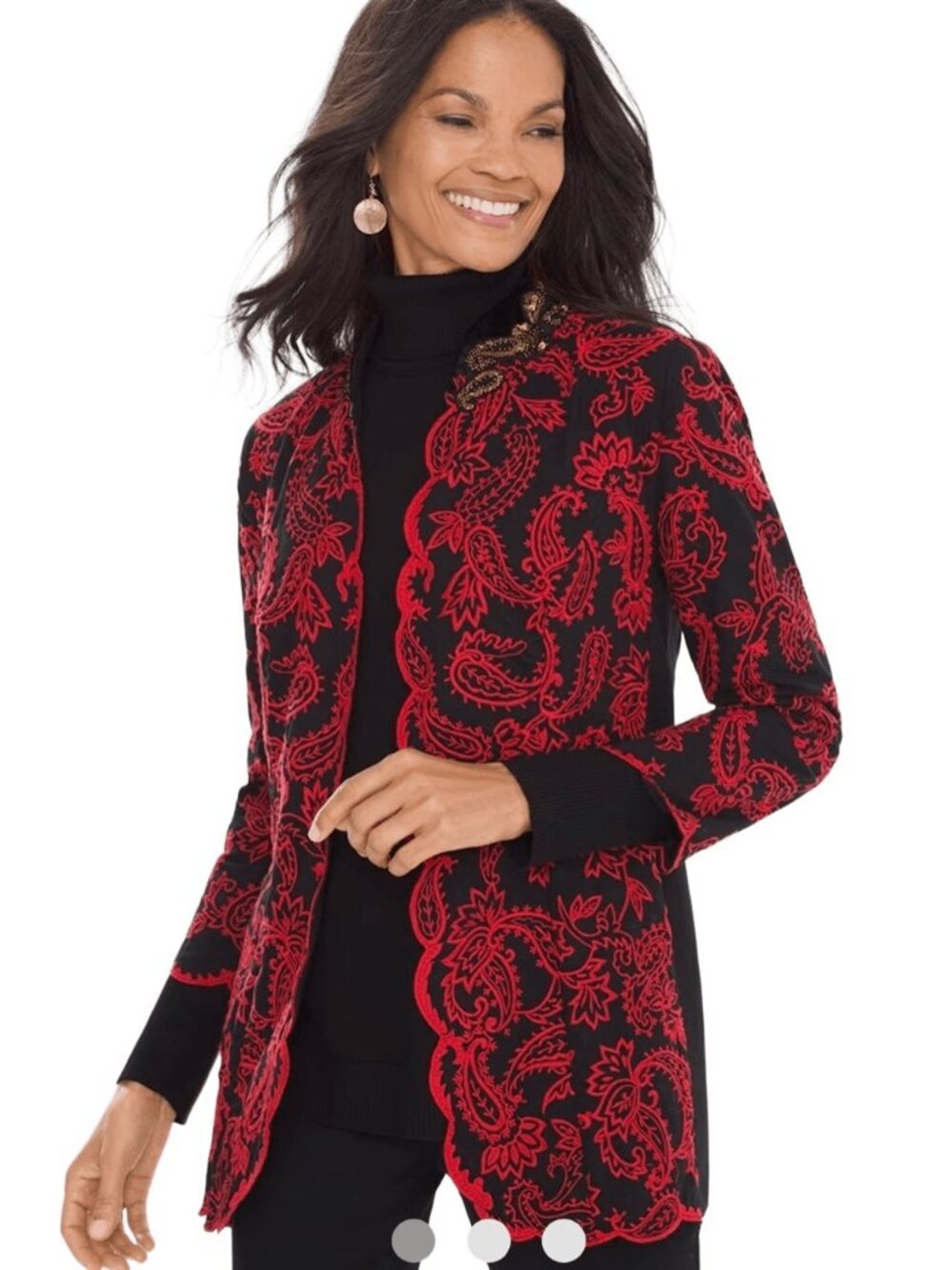 Vintage Chico's Embroidered Collectible Jacket Black Red Paisley petite 0 4 S